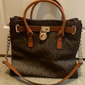 Michael Kors Hamilton Logo Brown PVC Authe…p